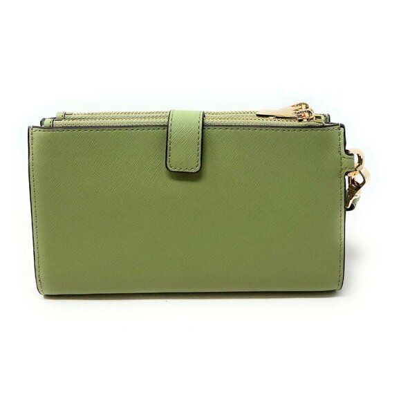 S Michael Kors Jet Set Travel Double-Zip Wristlet Army Green Leather Sage NWT F - Picture 6 of 7